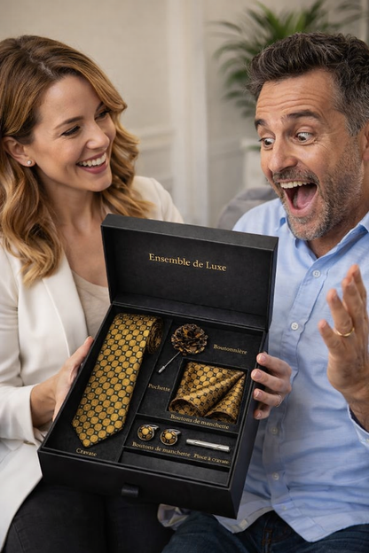 Le coffret qui transforme un homme en gentleman en 30 secondes – Ensemble luxe 5 pièces noir & or