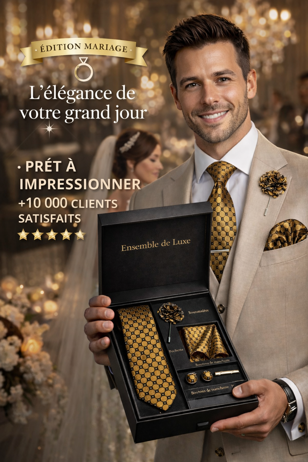 Le coffret qui transforme un homme en gentleman en 30 secondes – Ensemble luxe 5 pièces noir & or